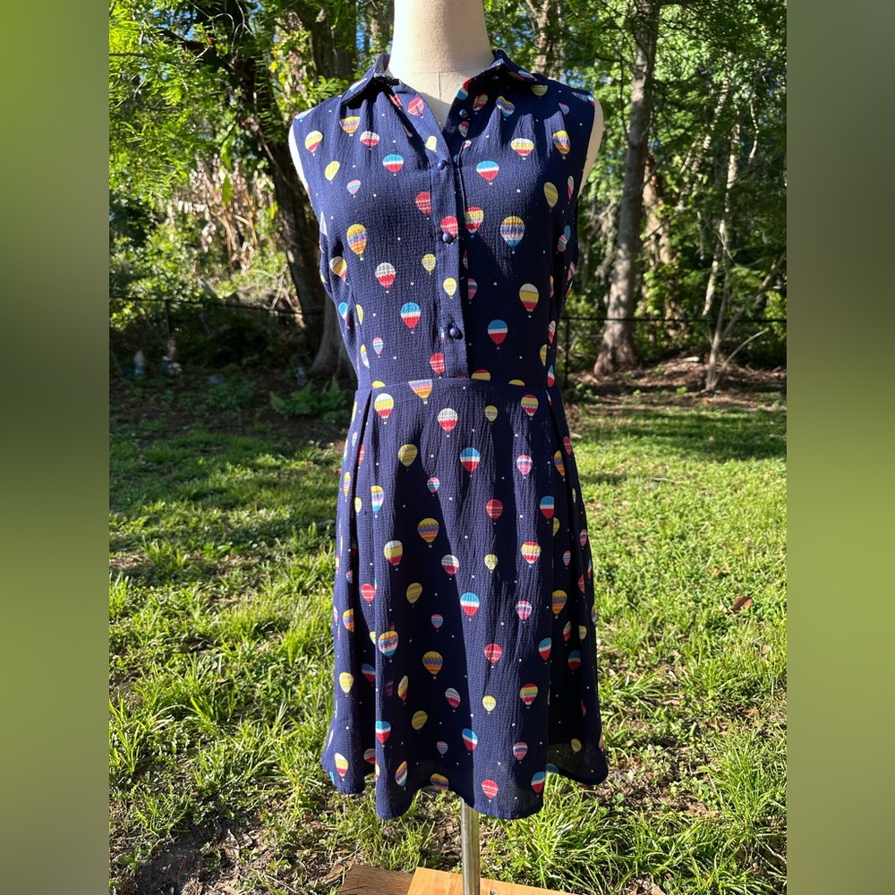 Colorful Hot Air Balloon Print Women’s Dress L